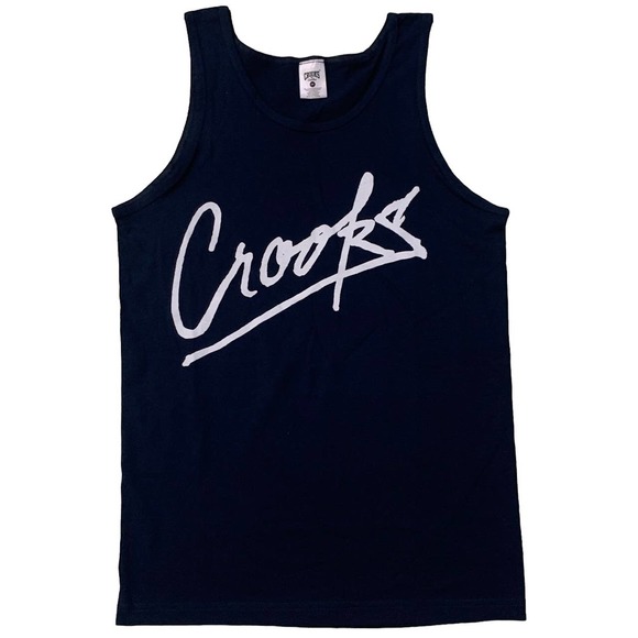 Crooks & Castles Men's Hand Script Logo Tank Top Tee T-Shirt - Navy - Picture 1 of 1